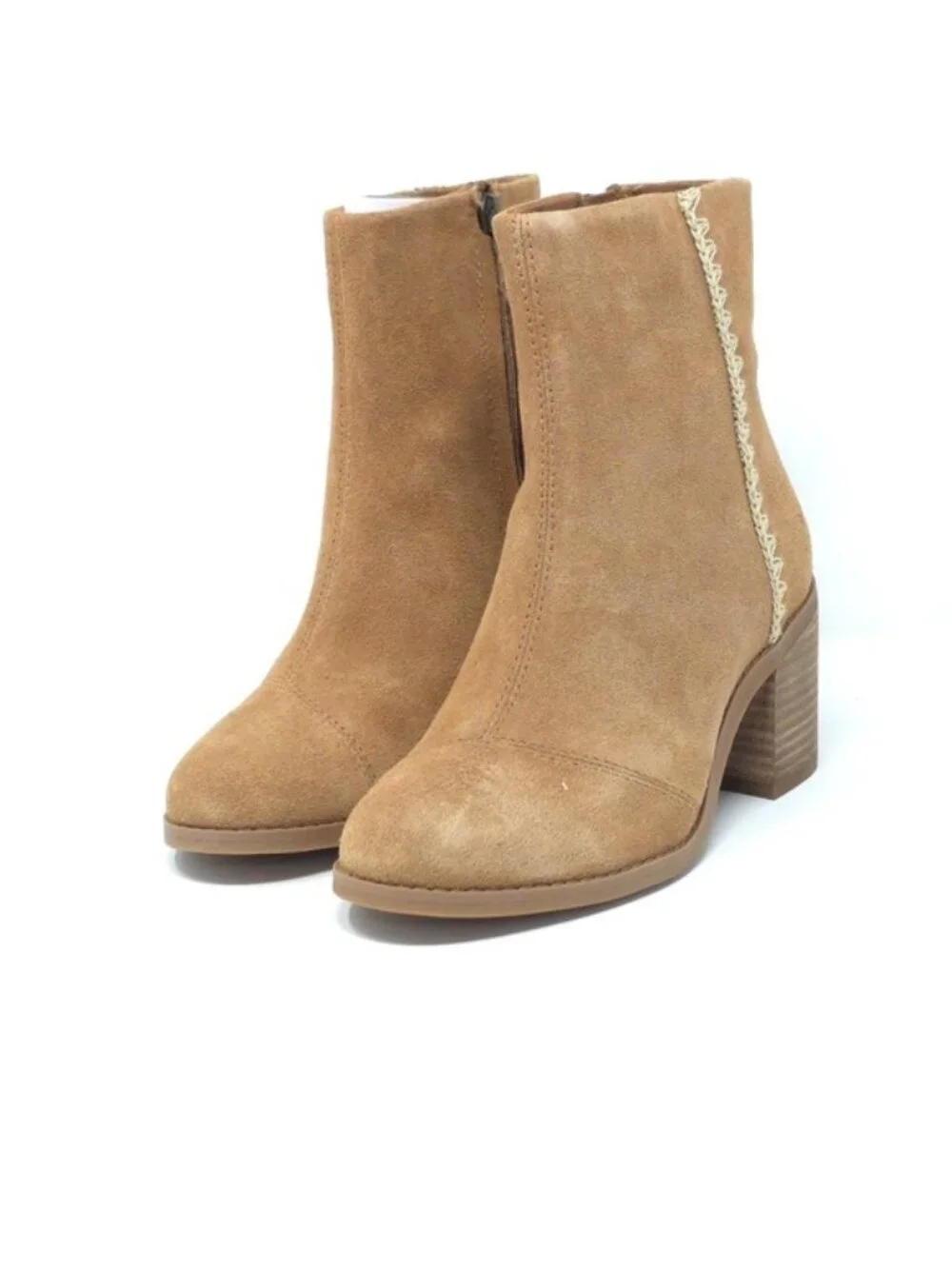 TOMS Evelyn Brown Suede Stacked Heel Ankle Boots 6M - Picture 1 of 12